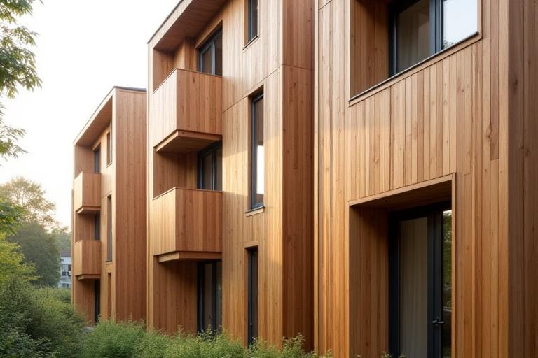 De moderne trekonstruksjonene i boligprosjektet Tretorget i Lillestrøm, behandlet for holdbarhet og estetikk.