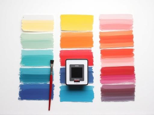 Forskjellige fargeprøver og en fargepalett, som symboliserer egendefinert fargetilpasning.