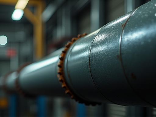 Bildet viser et robust industrielt rør med et slitesterkt belegg, som symboliserer industrielle malingsløsninger.