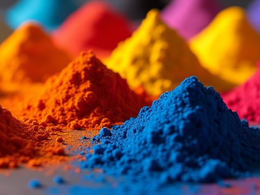 Pulveriserte pigmenter i forskjellige dype farger, som symboliserer pigmenter og fargestoffer.
